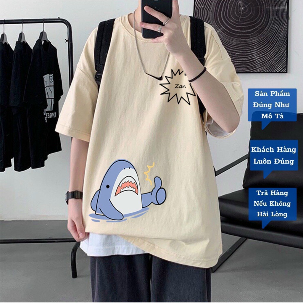 Áo thun nam nữ tay ngắn form rộng in hình Zan cá mập siêu cute chất thun cotton dày mát mịn bao đẹp