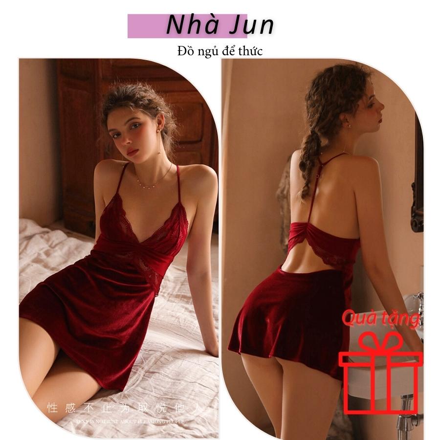 Đồ ngủ sexy váy ngủ sexy chất nhung phối ren Nhà Jun mang đến đầm ngủ gợi cảm hay váy ngủ gợi cảm quyến rủ Váy ngủ sexy có dây điều chỉnh Đồ ngủ để thức NJ22 Màu Đỏ