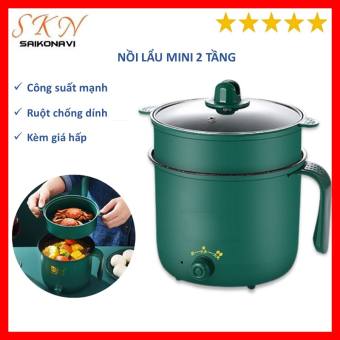 Nồi lẩu điện mini đa năng 2 tầng 18 cm - Nồi nấu mỳ, nấu cơm đa năng 1,8 lít kèm giá hấp