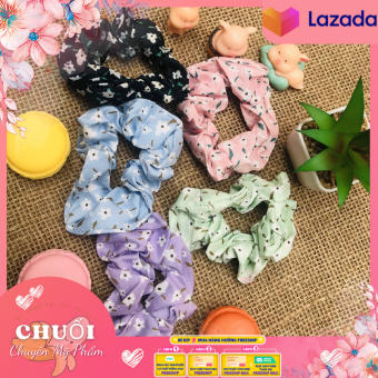 Scrunchies Dây buộc tóc hoa phong cách dễ thương/Dây buộc tóc scrunchies họa tiết hoa đẹp mắt/Dây Buộc Tóc Họa Tiết Hoa Xinh Xắn Cho Nữ