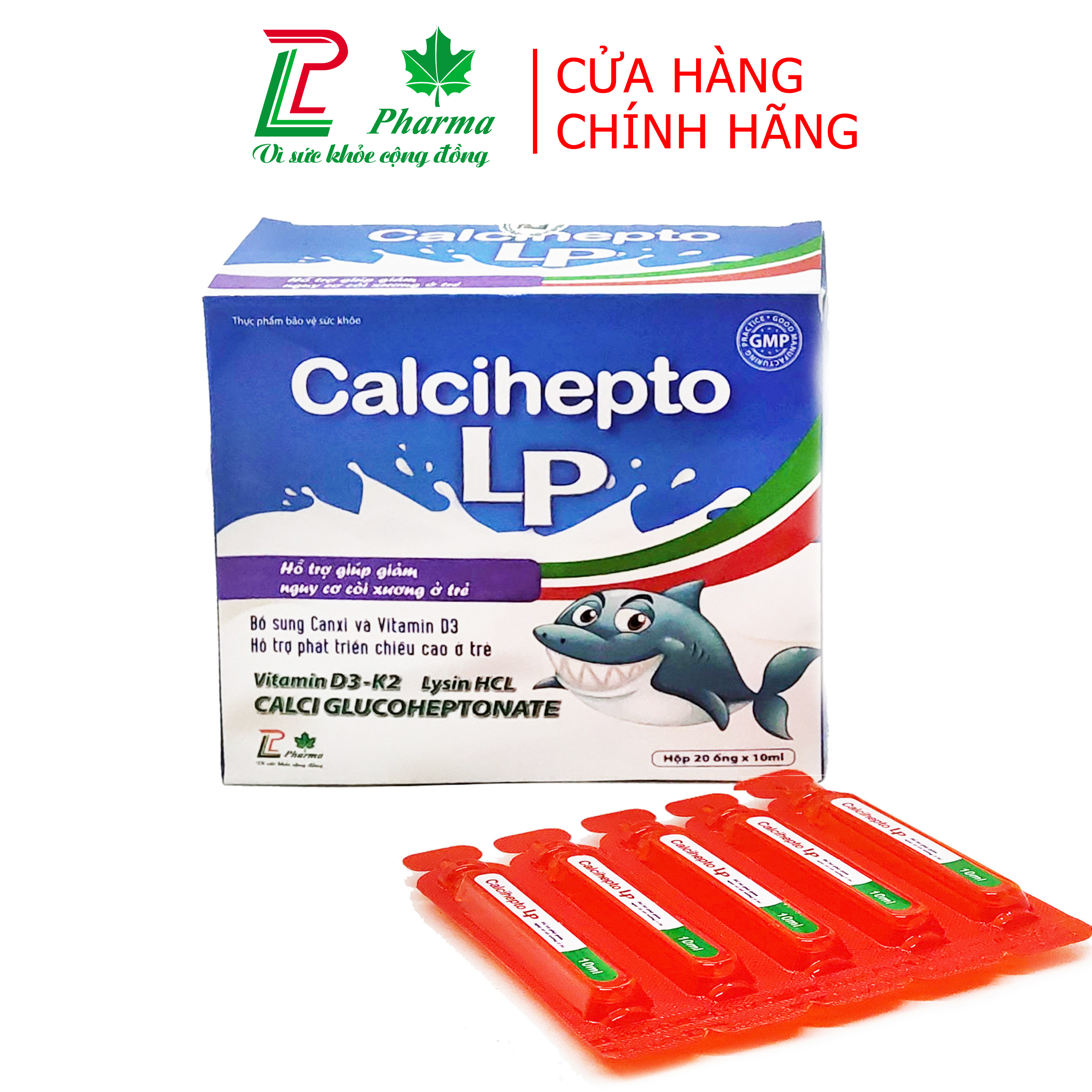 Canxi Calcihepto LP - Bổ sung canxi hữu cơ, vitamin D3, K2 an toàn, hiệu quả cho bé từ 6 tháng tuổi - bé cao lớn, răng chắc khỏe, ngăn ngừa còi xương - Hộp 20 ống