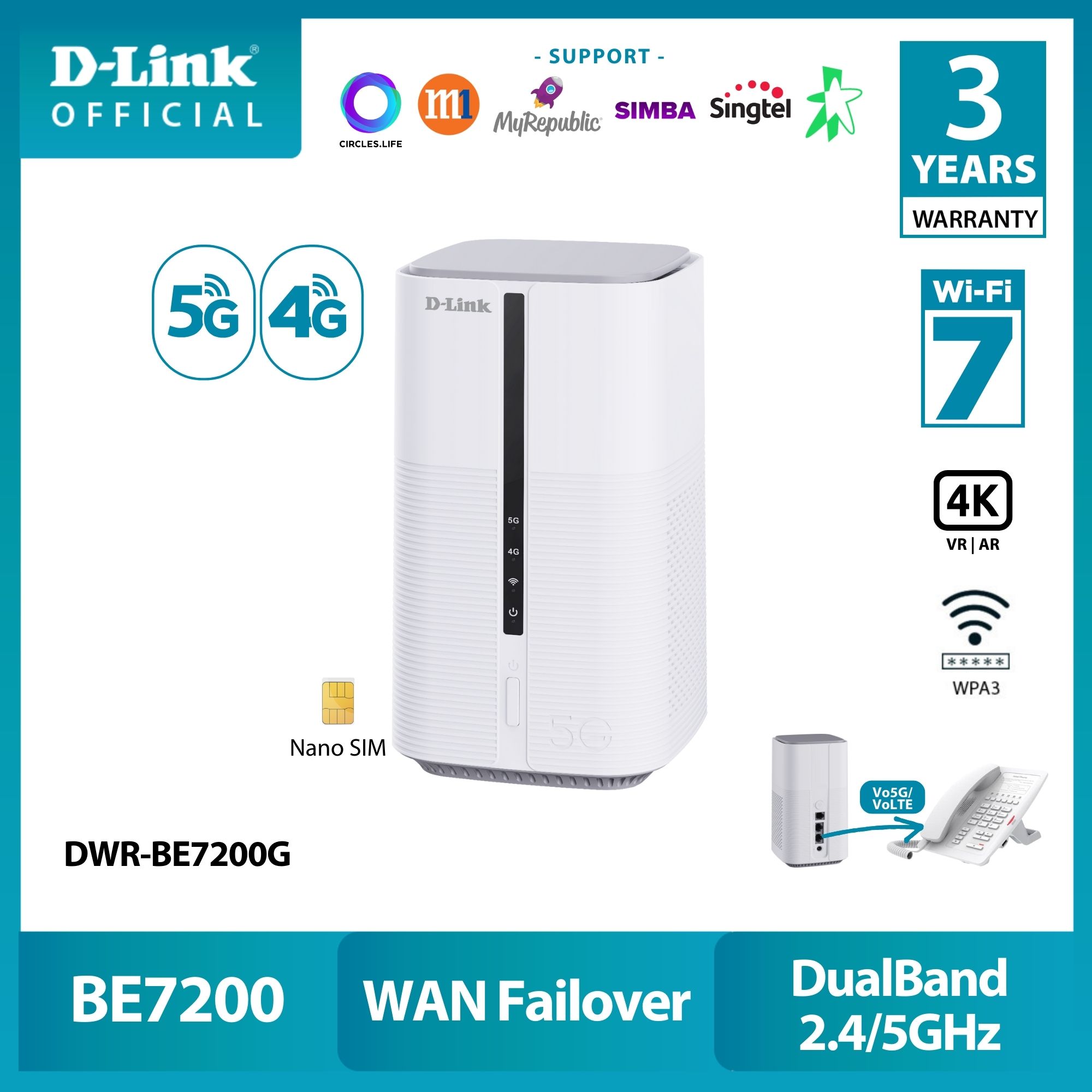 D-Link DWR-U2000 5G Mobile Router Wi-Fi Hostpot | 5G NR SA and NSA