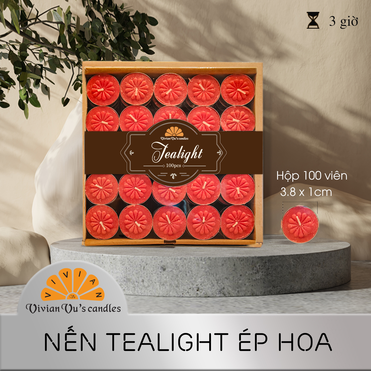 Vivian vu's candle - nến tealight 3.8x1.0 ép hoa hộp 100 viên