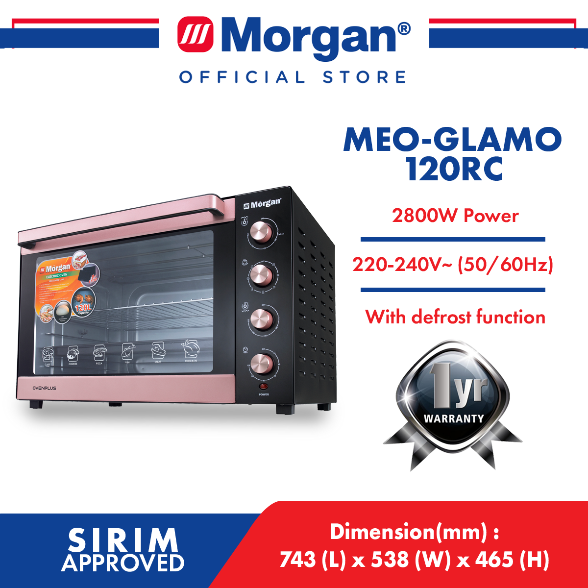 MORGAN MEO-GLAMO 120RC ELECTRIC OVEN 120L ROTISSERIE CONVECTION