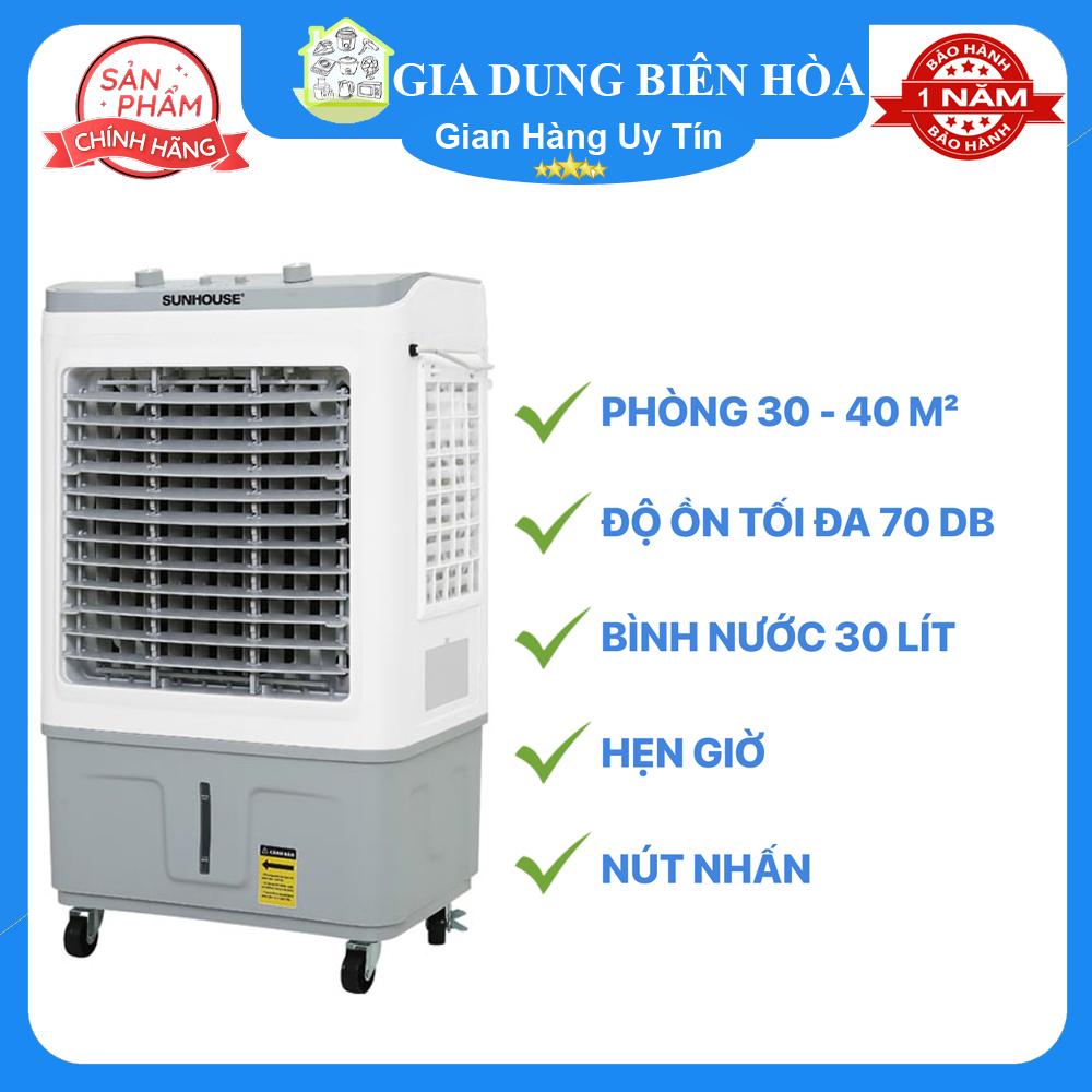 Quạt điều hòa hơi nước Sunhouse SHD7734- trưng bày mới 99%-Bình nước:45 lít-Phạm vi làm mát-Phòng 30-40 m2 Công suất:150W