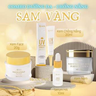 Bộ Kem Dưỡng Da Sâm Vàng MQ Skin (Kem face 20g + Kem cốt nám 15g + Kem chống nắng 20ml + serum HA 10ml) Chính Hãng, Trắng Da, Mờ Nám, Chống Nắng