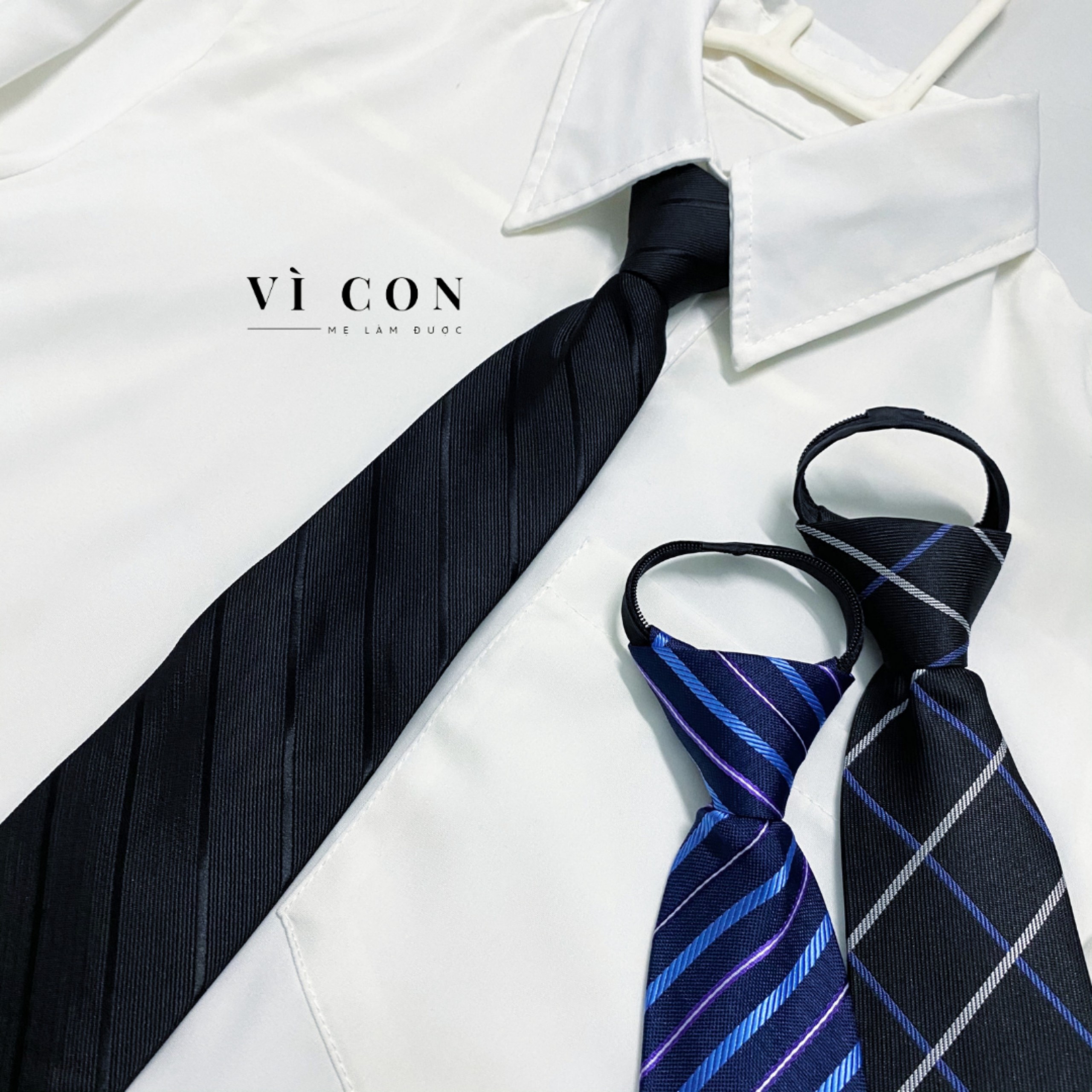 Cà vạt thắt sẵn nam 8cm công sở VICON cavat nam màu đen cavat nam