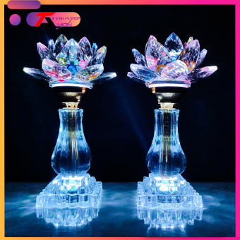 Cặp đèn thờ pha lê hoa sen pha lê cao cấp dùng trang trí tủ thờ, đèn phong thủy đẹp (PL35)