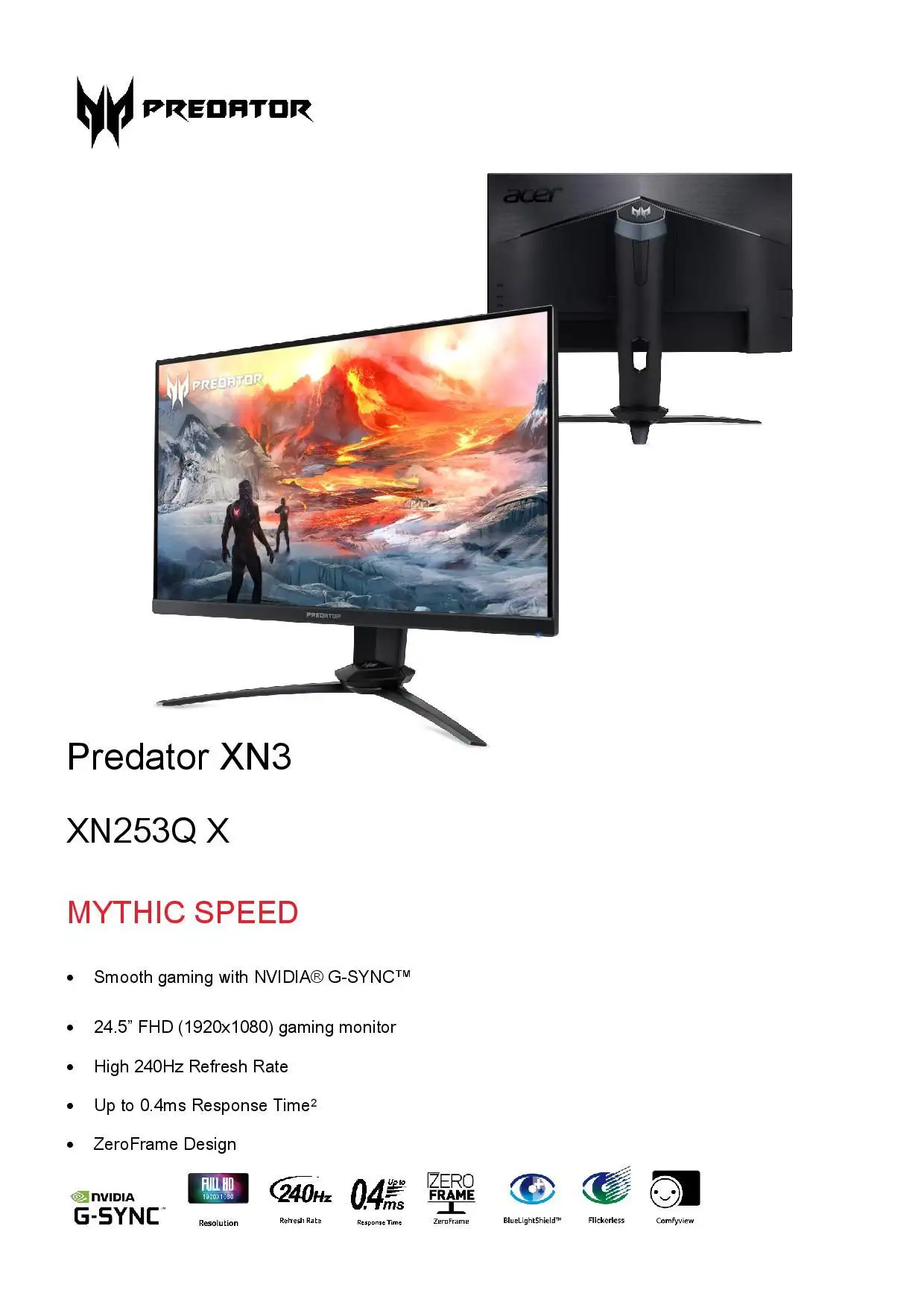 Acer Predator 253q X 24 5 Fhd G Sync 240hz Monitor Lazada Singapore