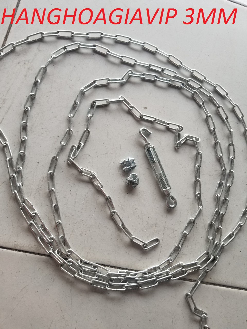 5 Mét Dây Xích Mạ Kẽm 3mm tặng kèm 1 tăng đơ,2 ốc xiết cáp làm dây phơi quần áo...hanghoagiavip