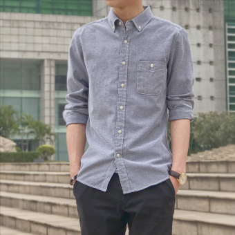 Casual Plus Velvet Male Student Handsome Shirt Long-sleeved Shirt (Light Green) July 2018 - 2 Casual Plus velvet male student handsome shirt long-sleeved shirt (Light Green) - 2