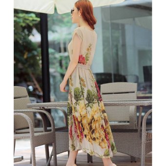 Summer Short Sleeve Chiffon Maxi Dress (Beige) April 2018 - 2 Summer Short Sleeve Chiffon Maxi Dress (Beige) - 2