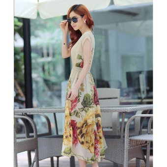 Summer Short Sleeve Chiffon Maxi Dress (Beige) April 2018 - 5 Summer Short Sleeve Chiffon Maxi Dress (Beige) - 5