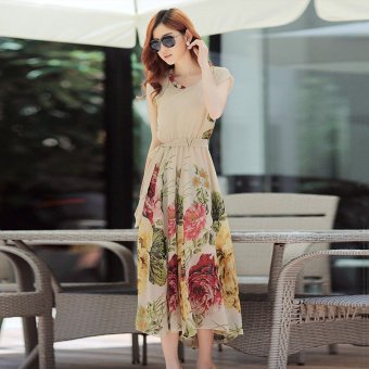 Summer Short Sleeve Chiffon Maxi Dress (Beige) April 2018 - 4 Summer Short Sleeve Chiffon Maxi Dress (Beige) - 4