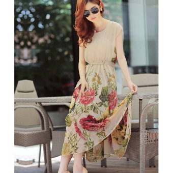 Summer Short Sleeve Chiffon Maxi Dress (Beige) April 2018 - 3 Summer Short Sleeve Chiffon Maxi Dress (Beige) - 3