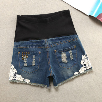 809# Lace Decorate Dark Blue Elastic Waist Maternity Belly Shorts Clothes For Pregnant Women Summer Pregnancy Short Jeans - Intl May 2018 - 2 809# Lace Decorate Dark Blue Elastic Waist Maternity Belly Shorts Clothes for Pregnant Women Summer Pregnancy Short Jeans - intl - 2