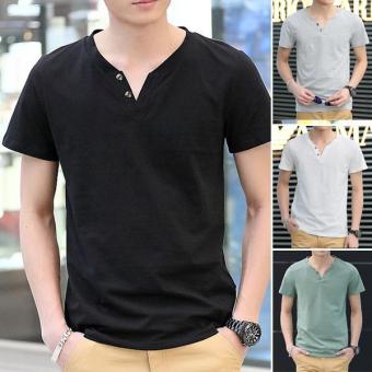 Clothingloves Fashion Solid Color V-Neck Short Sleeve Cotton Men's Casual T-Shirts (Gray) - Intl April 2018 - 2 Clothingloves Fashion Solid Color V-Neck Short Sleeve Cotton Men's Casual T-Shirts (Gray) - intl - 2