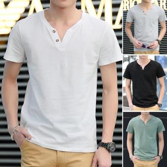 Clothingloves Fashion Solid Color V-Neck Short Sleeve Cotton Men's Casual T-Shirts (Gray) - Intl April 2018 - 3 Clothingloves Fashion Solid Color V-Neck Short Sleeve Cotton Men's Casual T-Shirts (Gray) - intl - 3