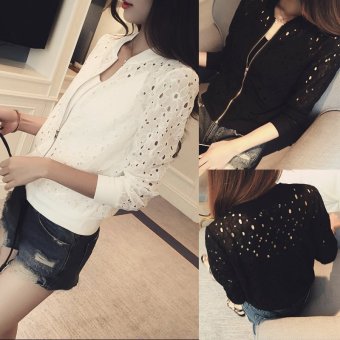 Women's Plus Size Cutout Cropped Jacket - Black - White (Black) June 2018 - 2 Women's Plus Size Cutout Cropped Jacket - Black - White (Black) - 2