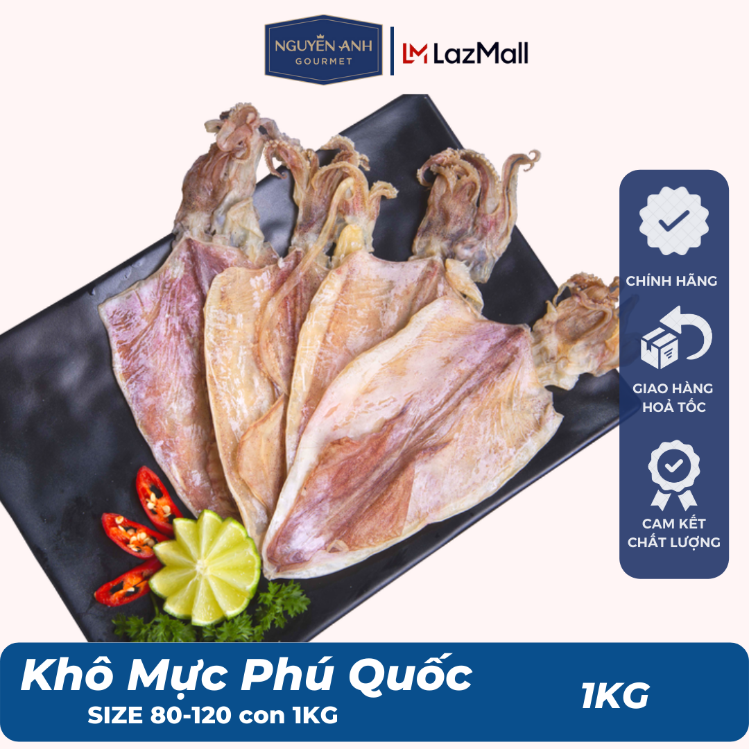 Khô mực loại 1 Nguyên Anh 80-120 con 1KG ngọt thịt hơn mực khô giá rẻ, khô mực nguyên con đặc sản Phú Quốc Hải Sản Nguyên Anh.