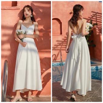 Đầm Maxi trắng nơ sau (kèm hình thật)