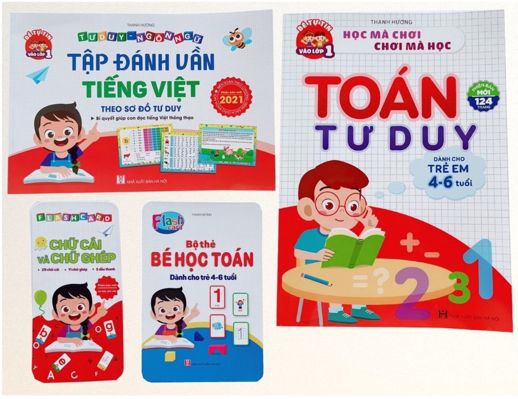 Sách -Toán tư duy cho trẻ 4-6 tuổi và tập đánh vần tiếng việt phiên bản 2022 có file đọc tặng kèm 2 bộ thẻ - Nhà sách Học Liệu