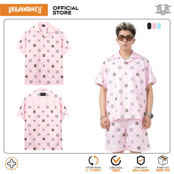 Đồ Bộ Sơ Mi Quần Short URBAN MONKEY LOLIPOP Hồng Họa Tiết