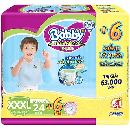 Tã quần Bobby Size XXXL24  mẫu mới siêu mỏng 3mm