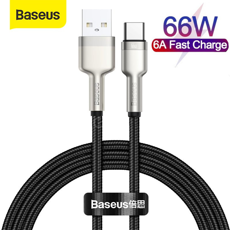 Cáp sạc nhanh type c pd 66w 6a Baseus - dây sạc bọc dù dài 1m 2m chống đứt gẫy cho samsung oppo xioami huawei ,...