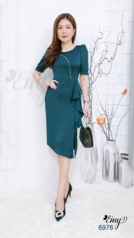 Đầm EMY EM6976 Body xanh Tùng Bèo Lệch