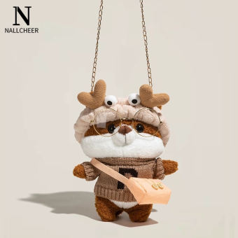 NALLCHEER Túi Đeo Chéo Túi Búp Bê Gấu Nhồi Bông Thời Trang Dễ Thương Túi Điện Thoại Di Động Túi Dây Chuyền Hàn Quốc Dễ Thương Hoạt Hình Túi Đeo Chéo Vải Nhung Lông
