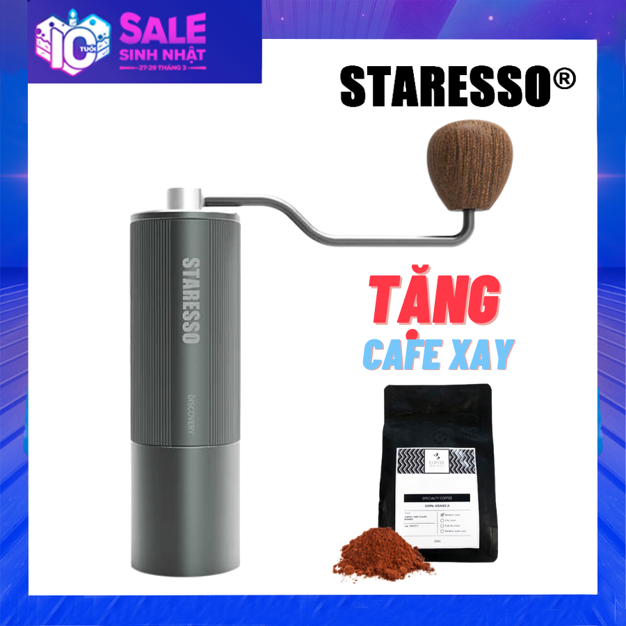 Cối xay cà phê Staresso cầm tay bản mới cối xay cafe nguyên hạt cầm tay 11 mức xay đồ cắm trại du lịch dã ngoại lưỡi Titanium bảo hành 1 năm campoutvn A215 Tặng Cà Phê Hạt