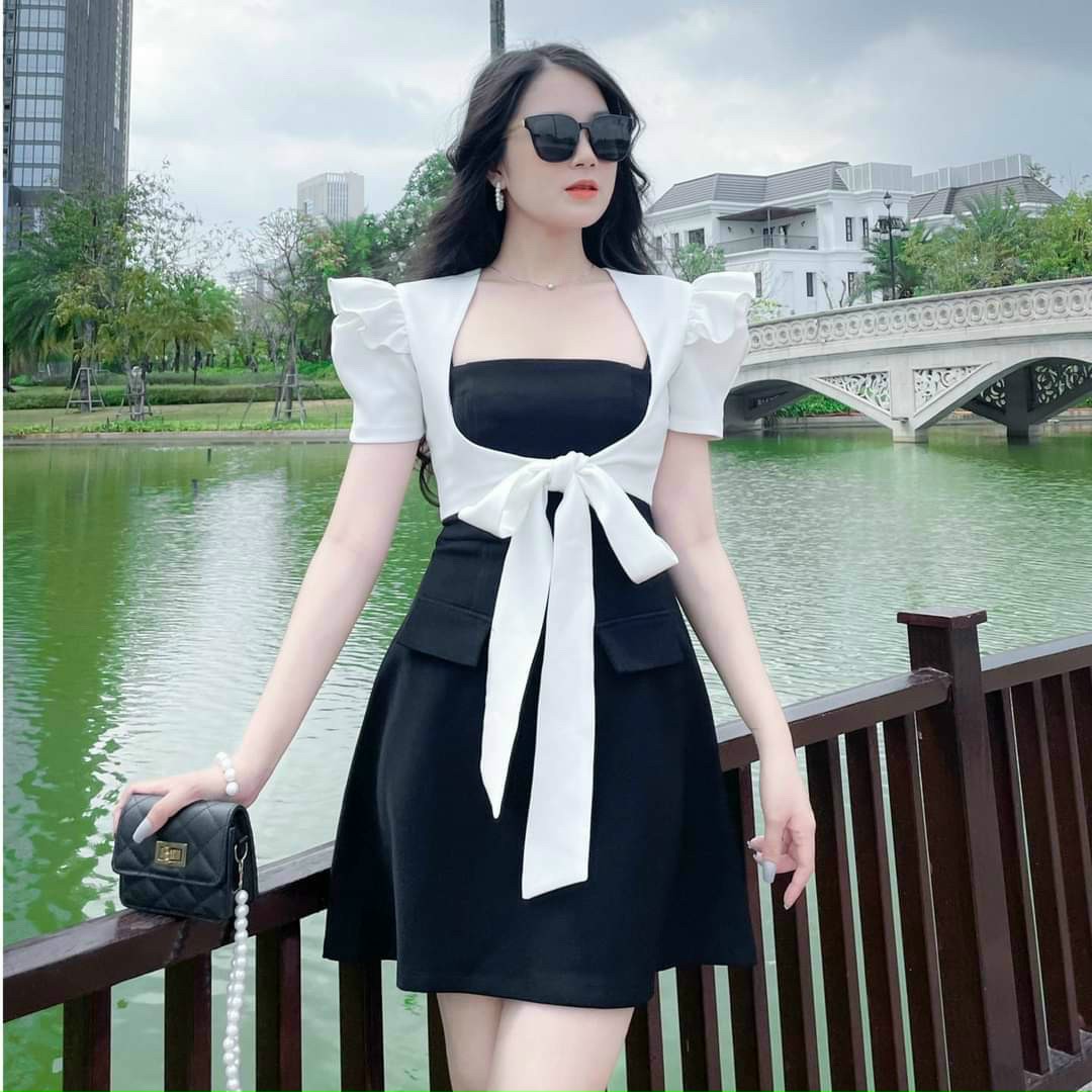 Đầm 2 dây kèm áo khoác tay phồng #dam2daykemaokhoac