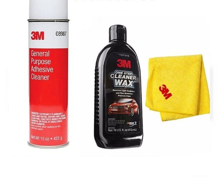 Bộ chăm sóc ngoại thất xe 3m: dung dịch tẩy keo 3m- chai đánh bóng 1 bước 3m- xóa xước- wax3 tặng kèm khăn 3m. pkxs