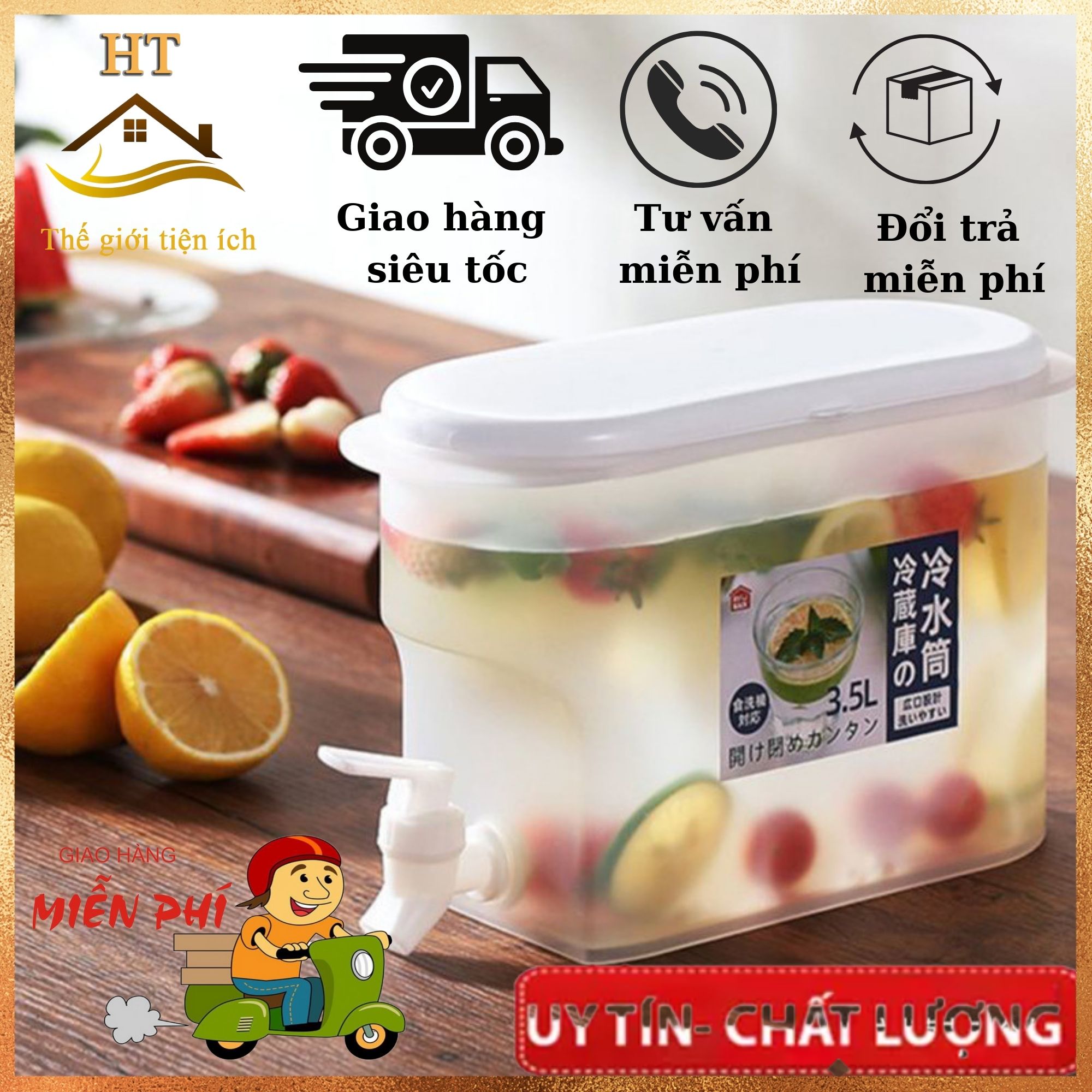 Bình đựng nước 3,5 lít có vòi để tủ lạnh, chất liệu nhựa PP cao cấp, siêu bền đẹp, bình đựng nước chanh, nước hoa quả, nước trà, thích hợp dùng để đựng nước uống trong tủ lạnh, mang theo khi đi dã ngoại, cắm trại