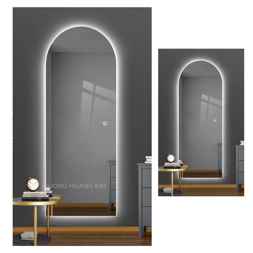 Gương soi toàn thân treo tường, gương toàn thân có đèn led cảm ứng hình mái vòm kích thước 40x120cm guonghoangkim HK1010
