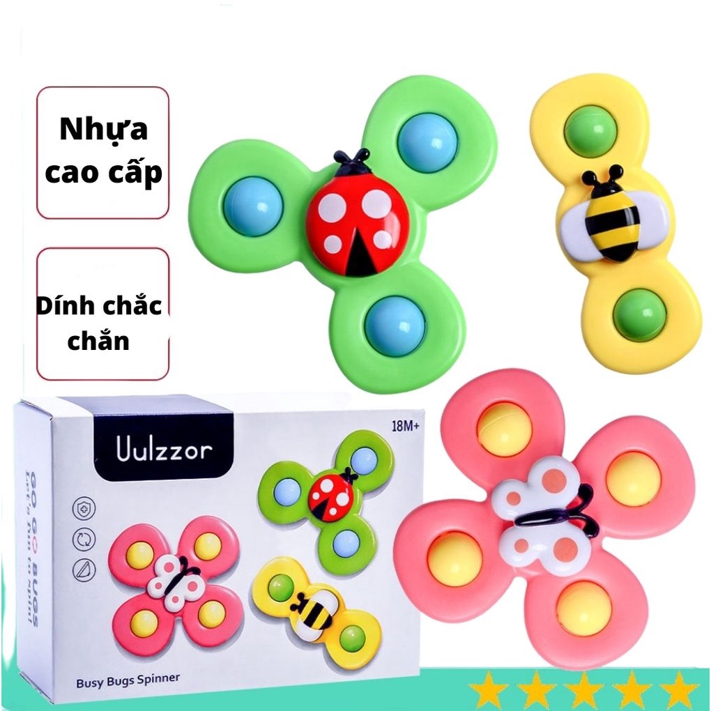 Set 3 đồ chơi con quay spinner hình côn trùng vui nhộn cho bé, bộ 3 chong chóng dính tường cho bé