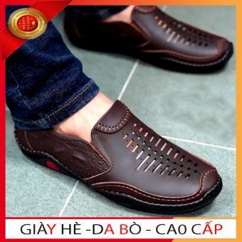 Giày mọi nam , giày nam thoáng khí da bò đục lỗ thoáng khí cho mùa hè thoáng mát - p02
