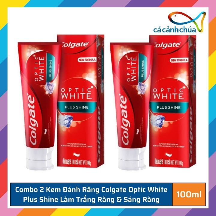 Combo 2 kem đánh răng Colgate Optic White Plus Shine làm trắng răng & sáng răng 100g