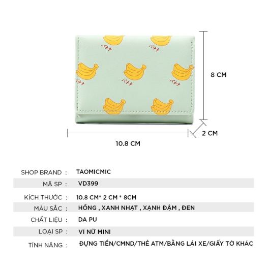 ▥  Ví nữ mini ngắn cute dễ thương TAOMICMIC nhỏ gọn bỏ túi thời trang cao cấp VD399