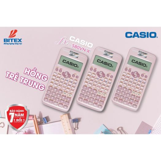 Máy tính Casio FX 580VN X (Casio 580) màu hồng - QR Code - B/h 7 năm - N/k Bitex