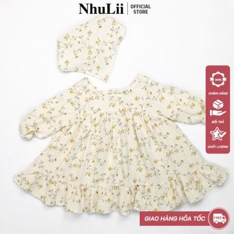 Váy bé gái NHULII Váy hoa tiểu thư xô muslin TẶNG KHĂN TURBAN đội đầu cho bé 7 đến 15 Kg 5 tháng đến 3,5 tuổi NI049
