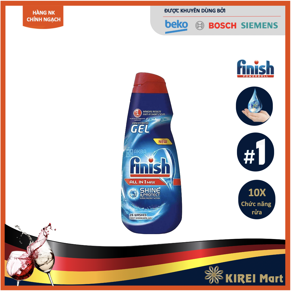 Gel rửa bát Finish All in 1 Max Shine & Protect - Sản phẩm cao cấp chuyên dùng cho Máy Rửa Bát