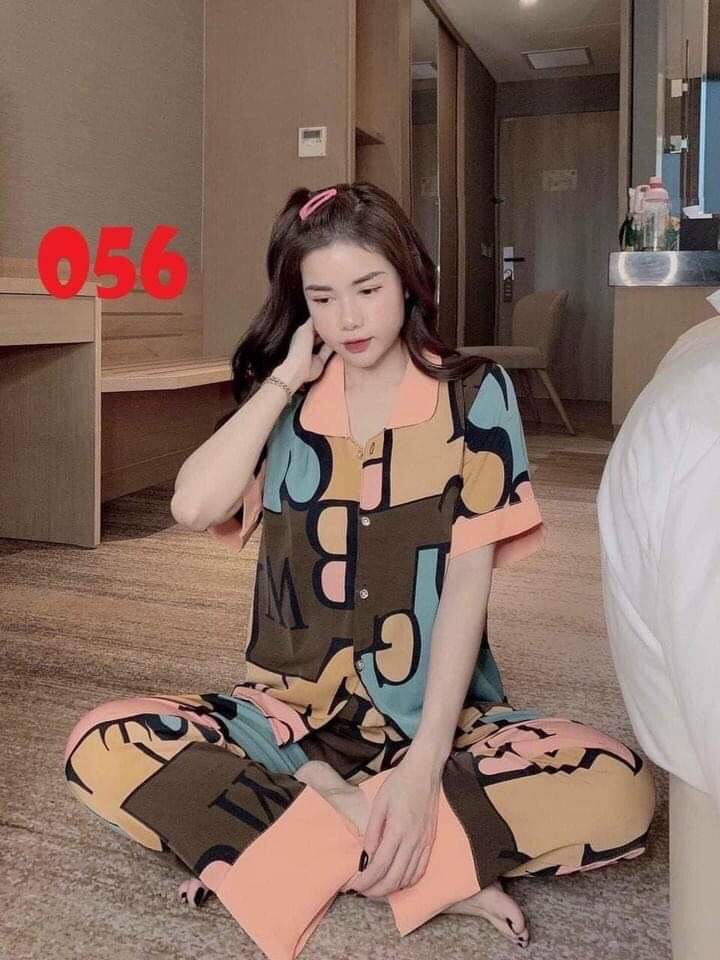 Bộ ngủ - đồ ngủ pijama cổ sen tay cộc lụa thái loại 1