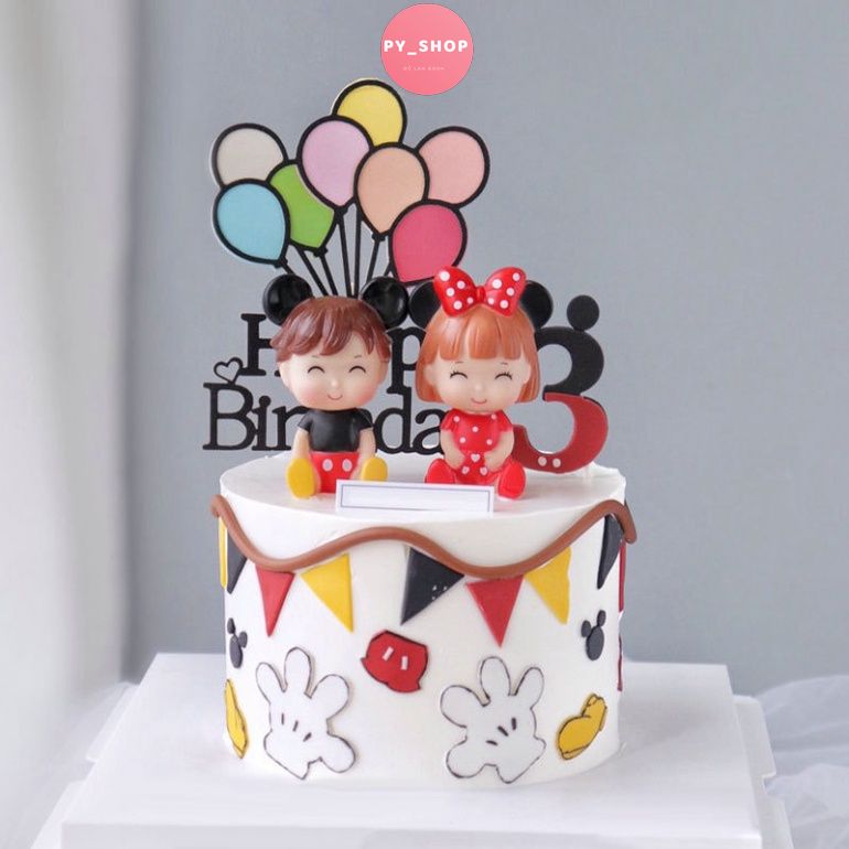 Trang trí bánh kem sinh nhật - đôi em bé chuột mickey
