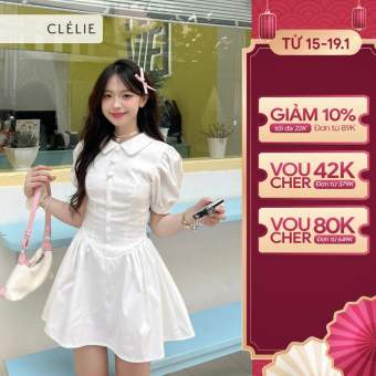 Đầm cổ sen đính nơ đá tay phồng tùng xòe | DORIS - CLÉLIE