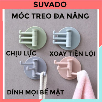 Móc treo dán tường chịu lực 3 chân bằng nhựa hình tròn để đồ nhà bếp phòng tắm khách ngủ B016 SUVADO