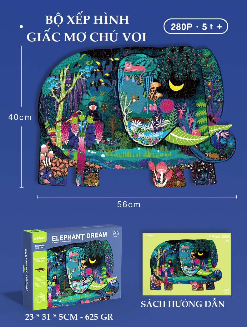 Mideer Huge Animal Shaped Puzzle - Bộ xếp hình khổng lồ mẫu Elephant Dream 281 miếng