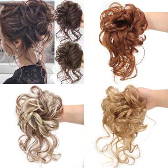 Tóc giả tổng hợp Búi tóc xoăn bồng bềnh Dây buộc tóc giả đàn hồi cho nữ Kẹp tóc màu đen nâu