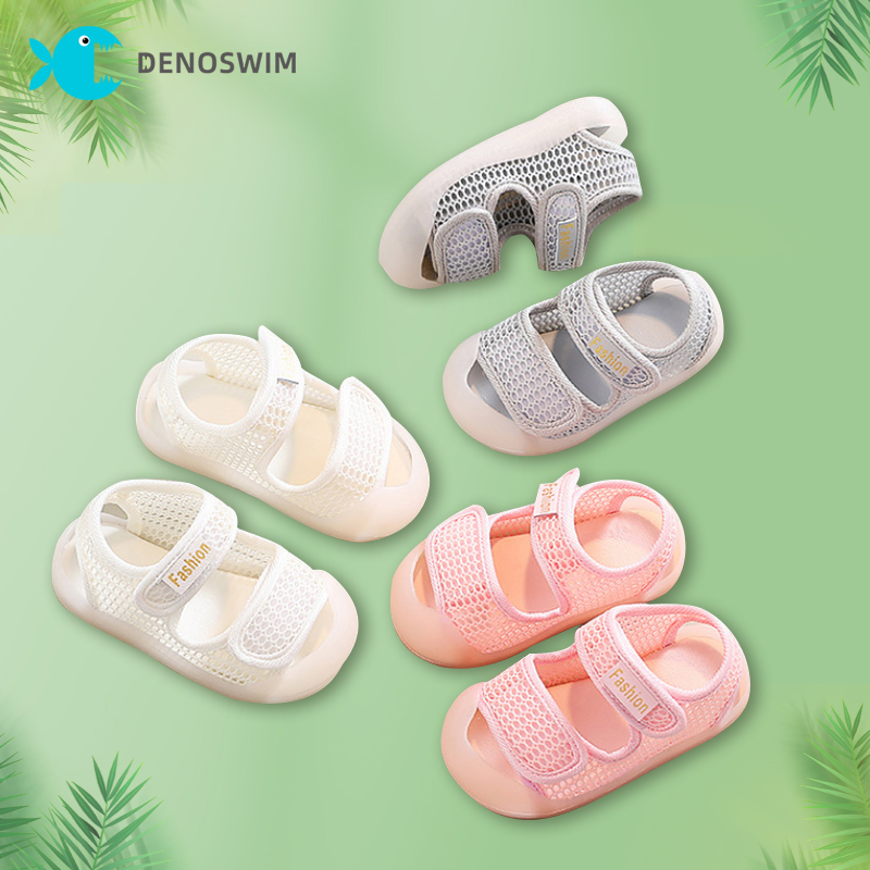 Denoswim xăng đan lưới thoáng khí mùa hè cho bé dép xăng đan màu trắng đế cao su mềm cho bé gái xăng đan thời trang cho trẻ sơ sinh giày đi bộ chống trượt cho trẻ tập đi